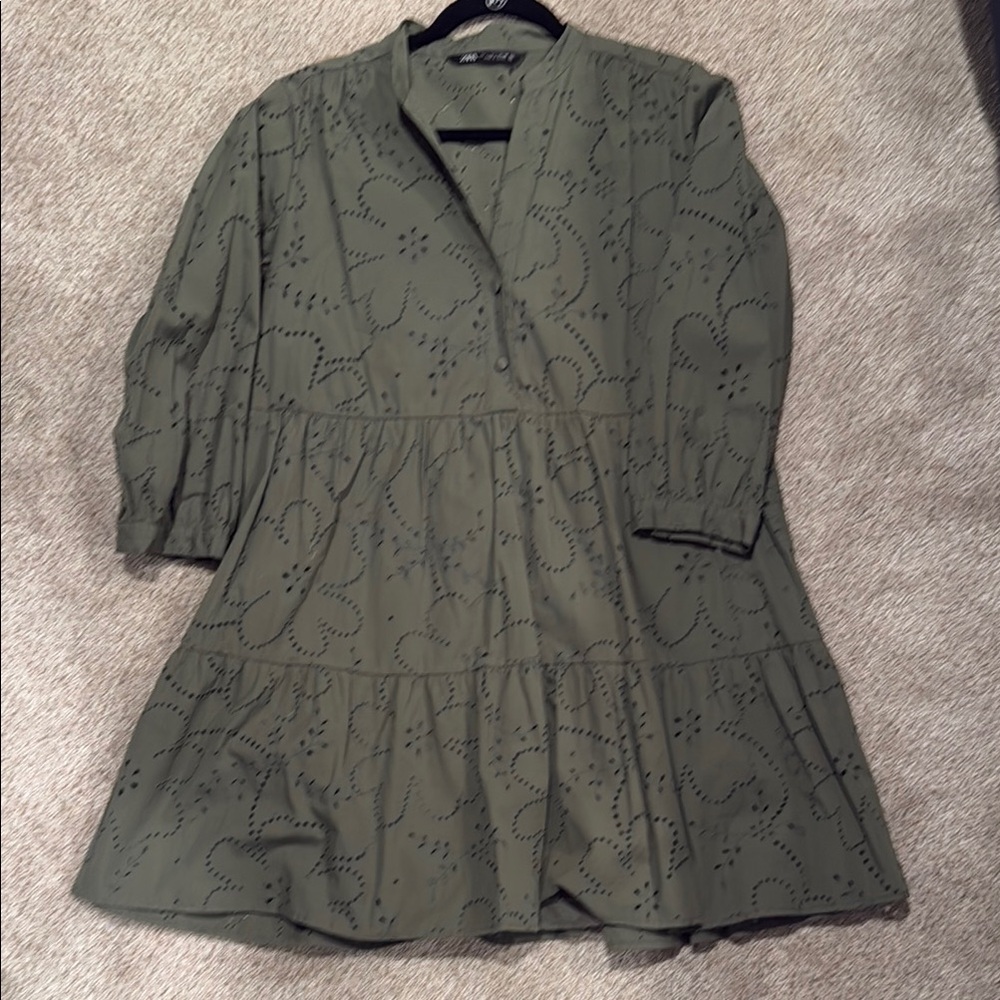 Olive Green Embroidered Dress